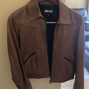 Justcavali amazing condition tan leather jacket only worn twice